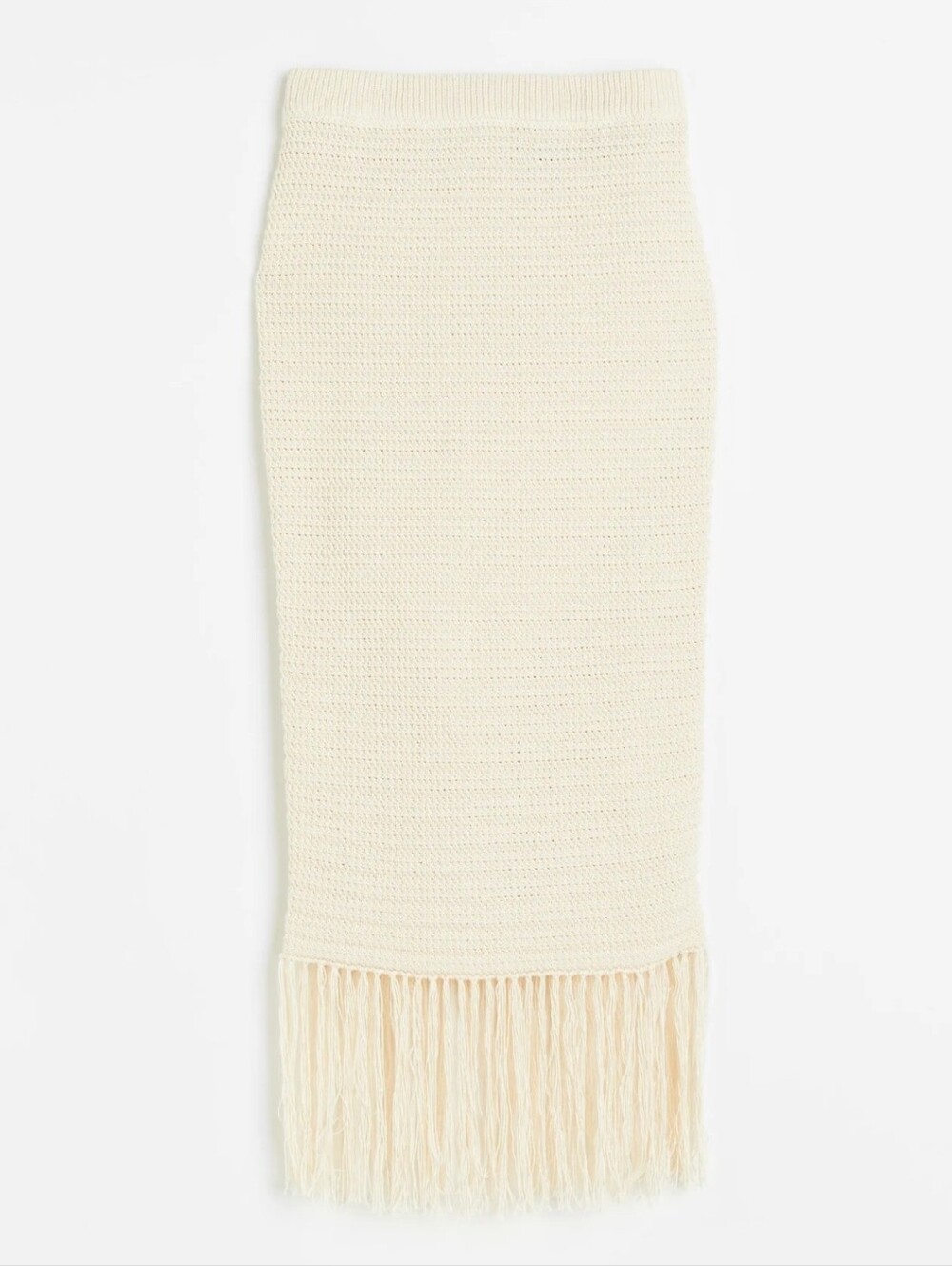 H&M Cream Fringe Knit Midi Skirt